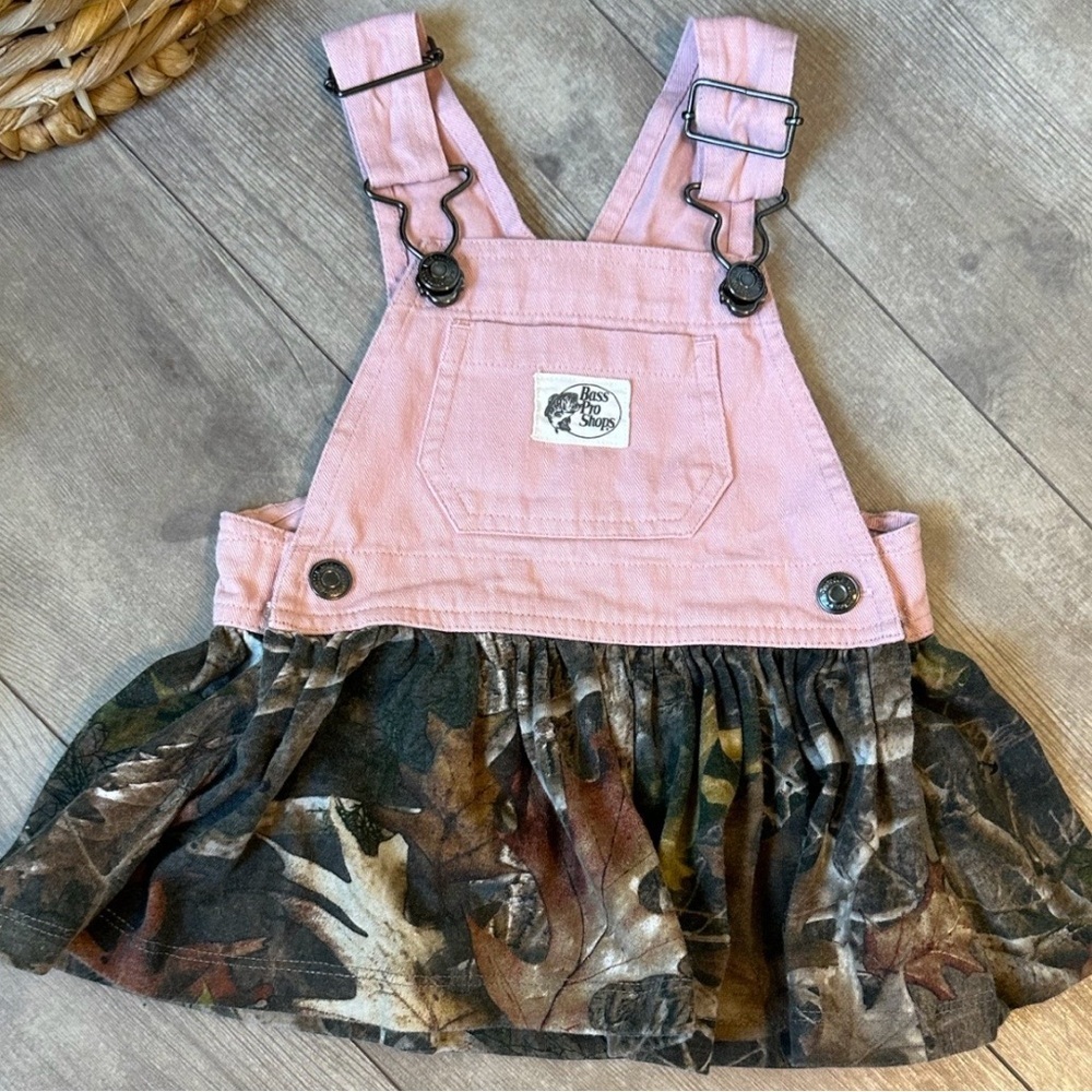 Bass Pro Shops Camo & Pink Overalls Dress Jumper Dress 9 Months Baby Girl